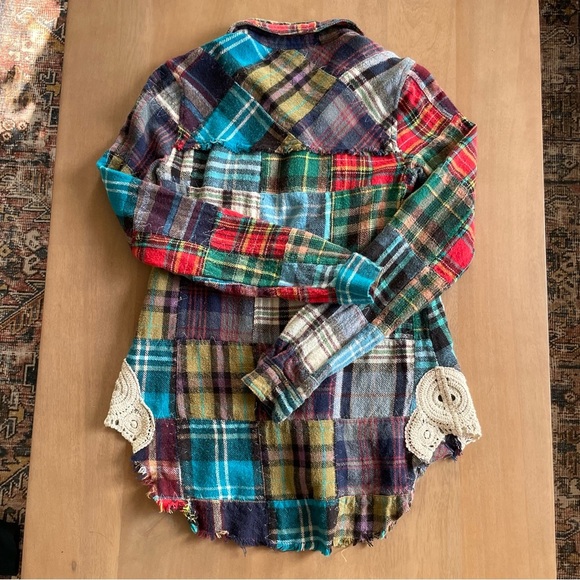 Free People Patchwork Lost In Plaid Flannel Boho Shirt Top Button Down *rare - Picture 6 of 11